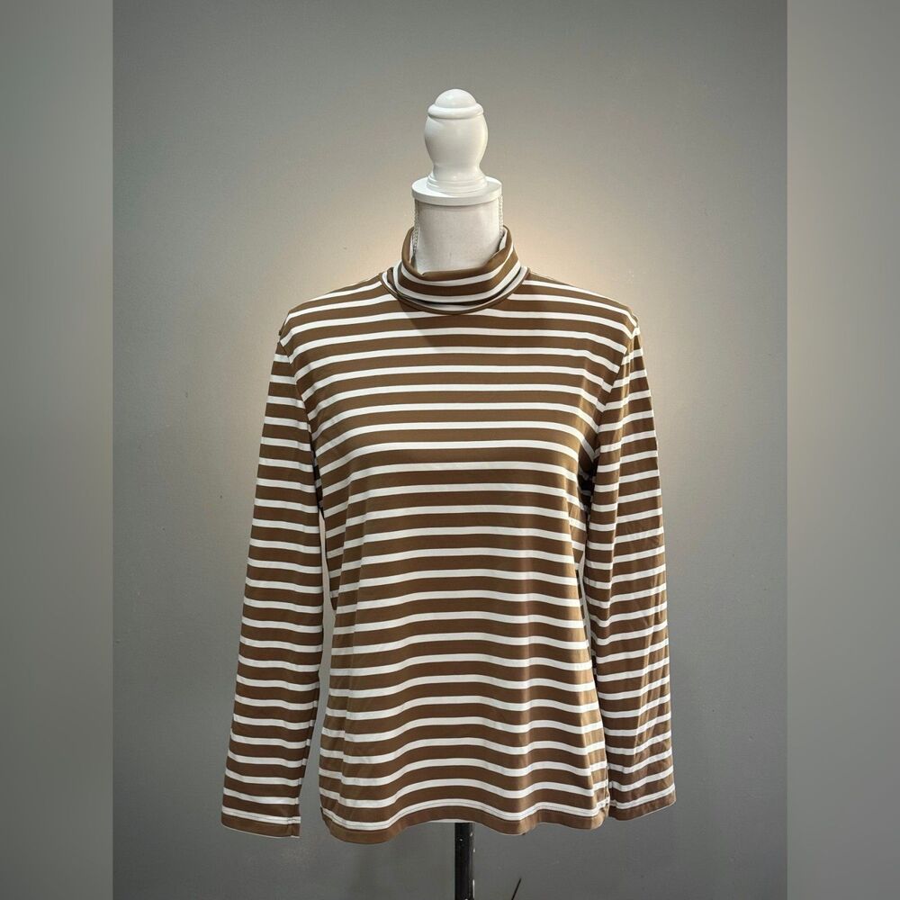 Mocha Saint James Stripe Turtleneck Top Size 14 EUC